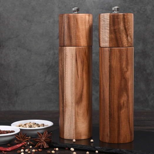 Wood Salt and Pepper Grinder Set with Holder, Manual Sea Salt