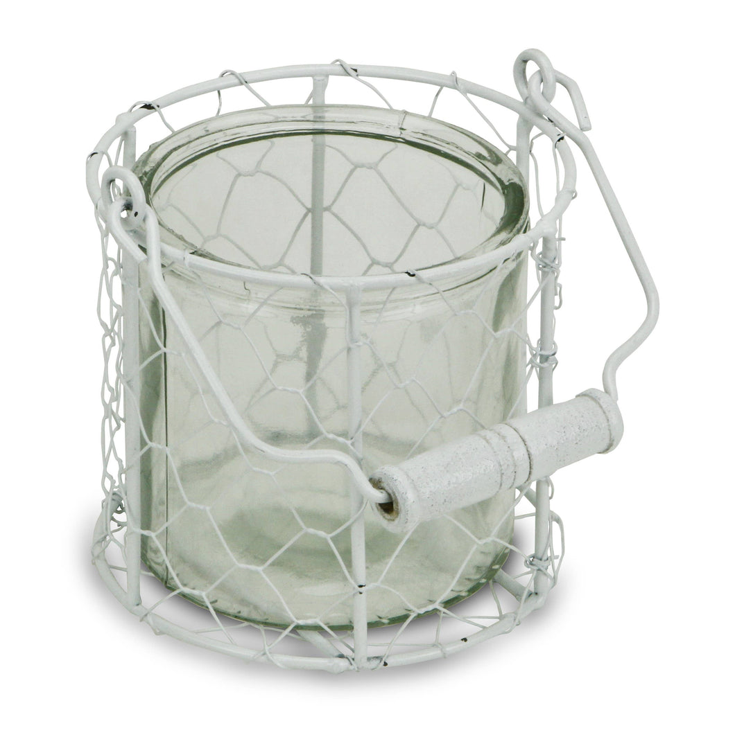 Round Glass Jar in Wire Basket