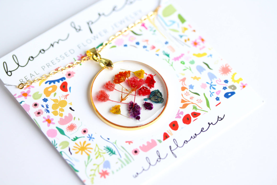 Wildflower Colorful Mix Pressed Flower Necklace