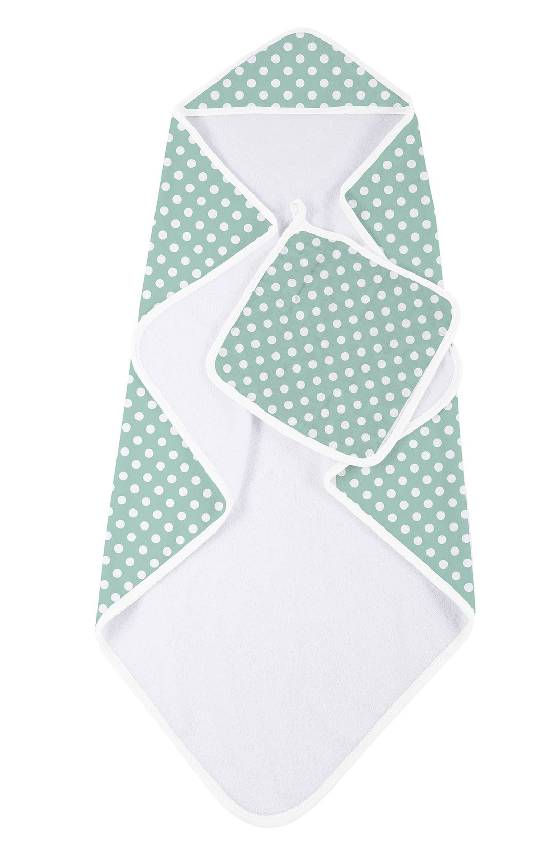 Jade Polka Dot Hooded Towel and Washcloth Set