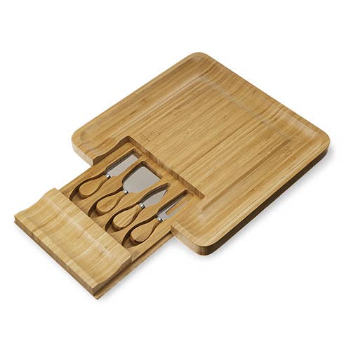 Four Piece Bamboo Cheese Board and Knife Set