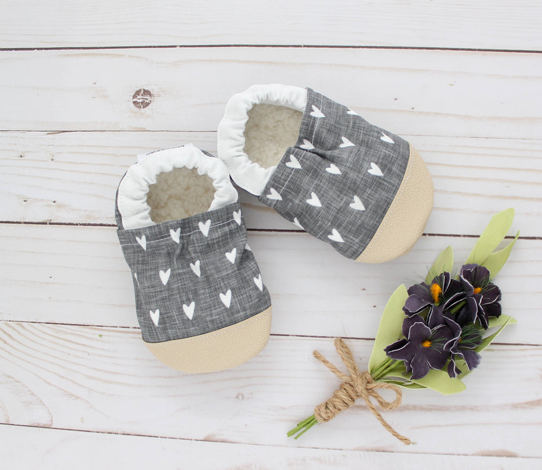 Gray Heart Baby Shoes (0-6 mo)