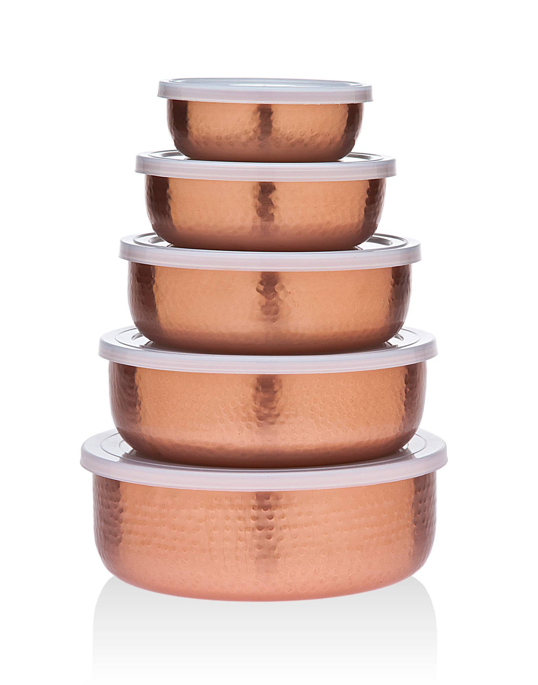 Set of 5 Copper Bowls with Lids