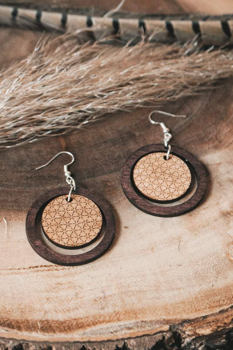Double Circle Intricate Minimalistic Dangle Earrings