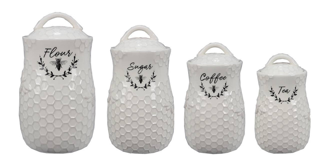Ceramic Honey Bee Canisters, 4 pc/set